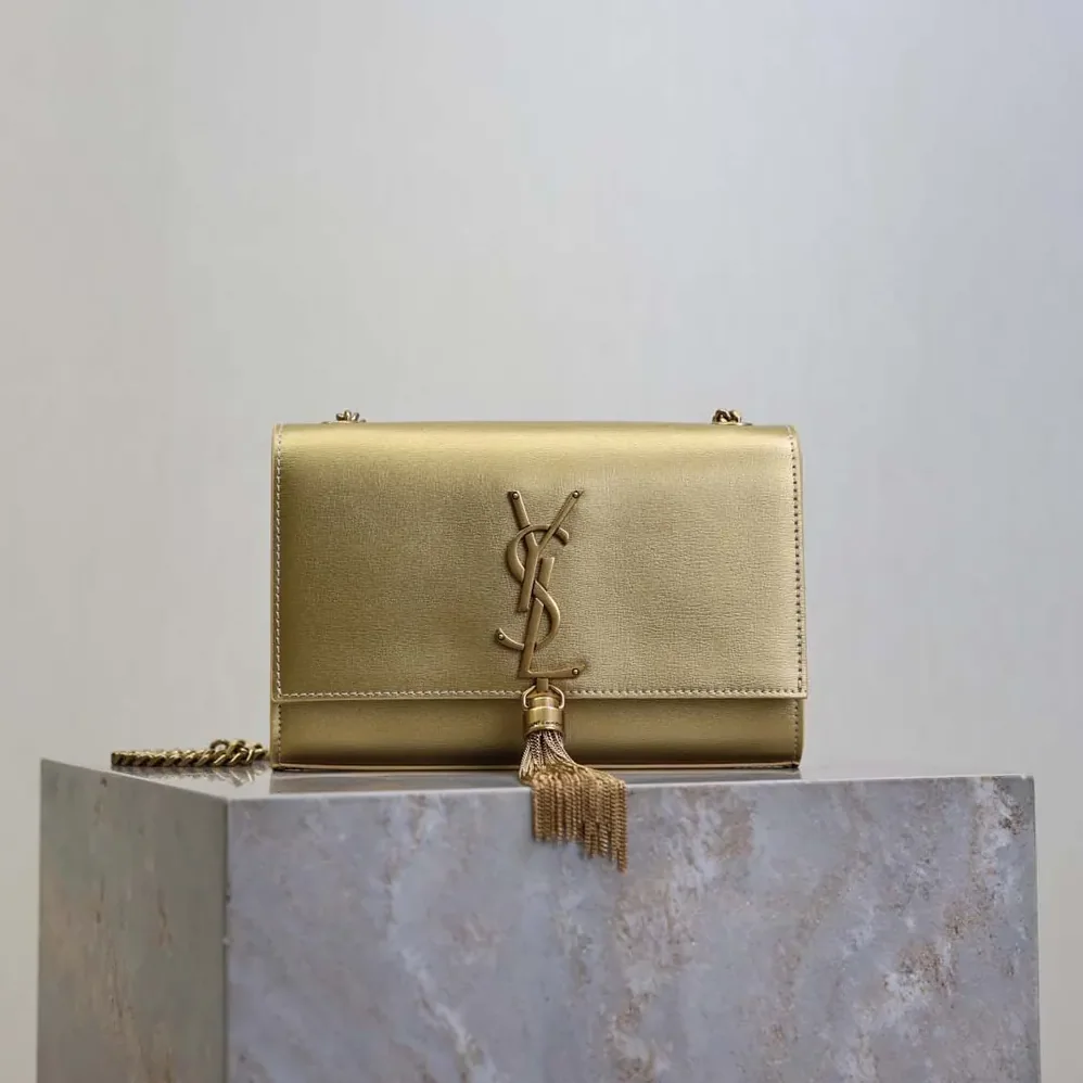 Saint Laurent YSL Kate Small Tassel In Metallic Leather for Women in Gold Saint Laurent YSL Kate Small Tassel In Metallic Leather for Women in Gold