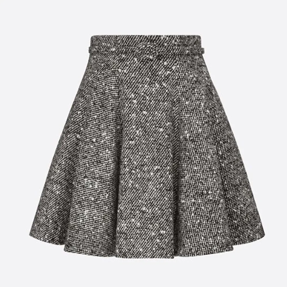 Dior Short Skirt Black and White Wool and Silk Mouline for Women