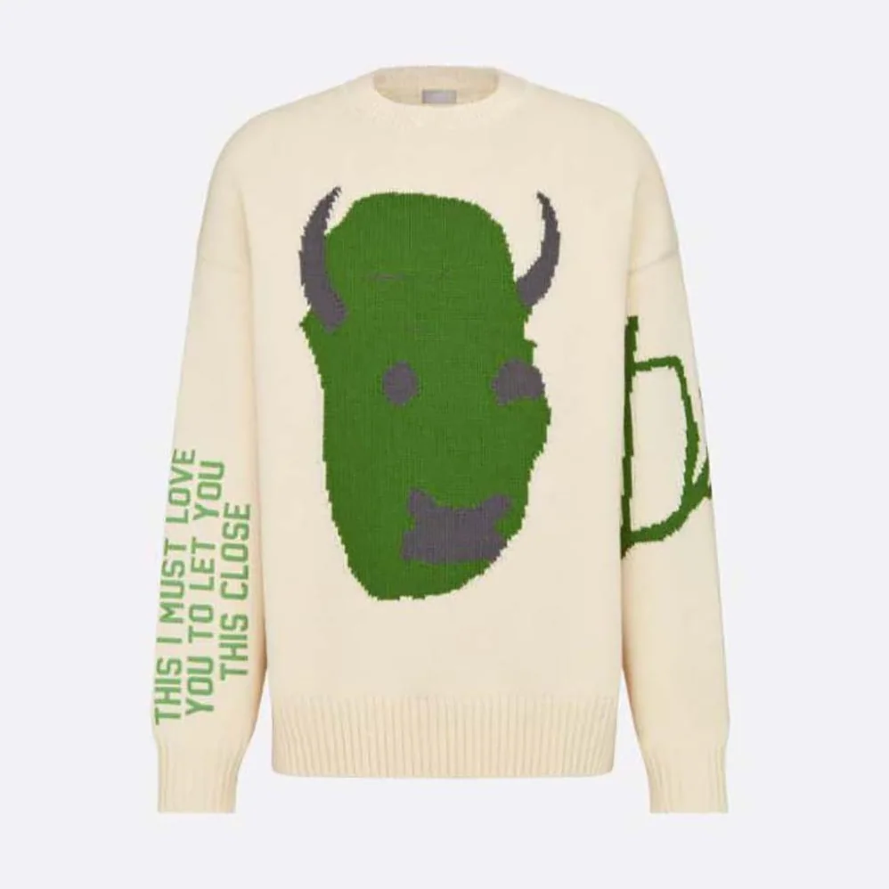 Dior Oversized Cactus Jack Dior Sweater Ecru Wool Knit for Men