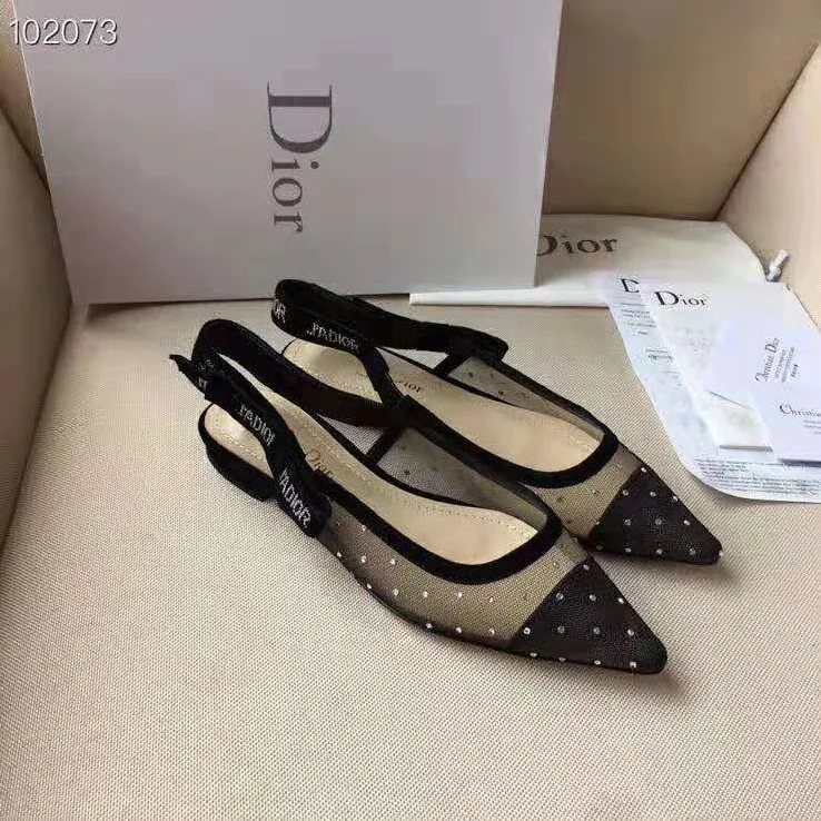 Dior “J'Adior” Ballet Pump Gold-Tone Dotted Swiss 10mm Heel for Women Dior “J'Adior” Ballet Pump Gold-Tone Dotted Swiss 10mm Heel for Women