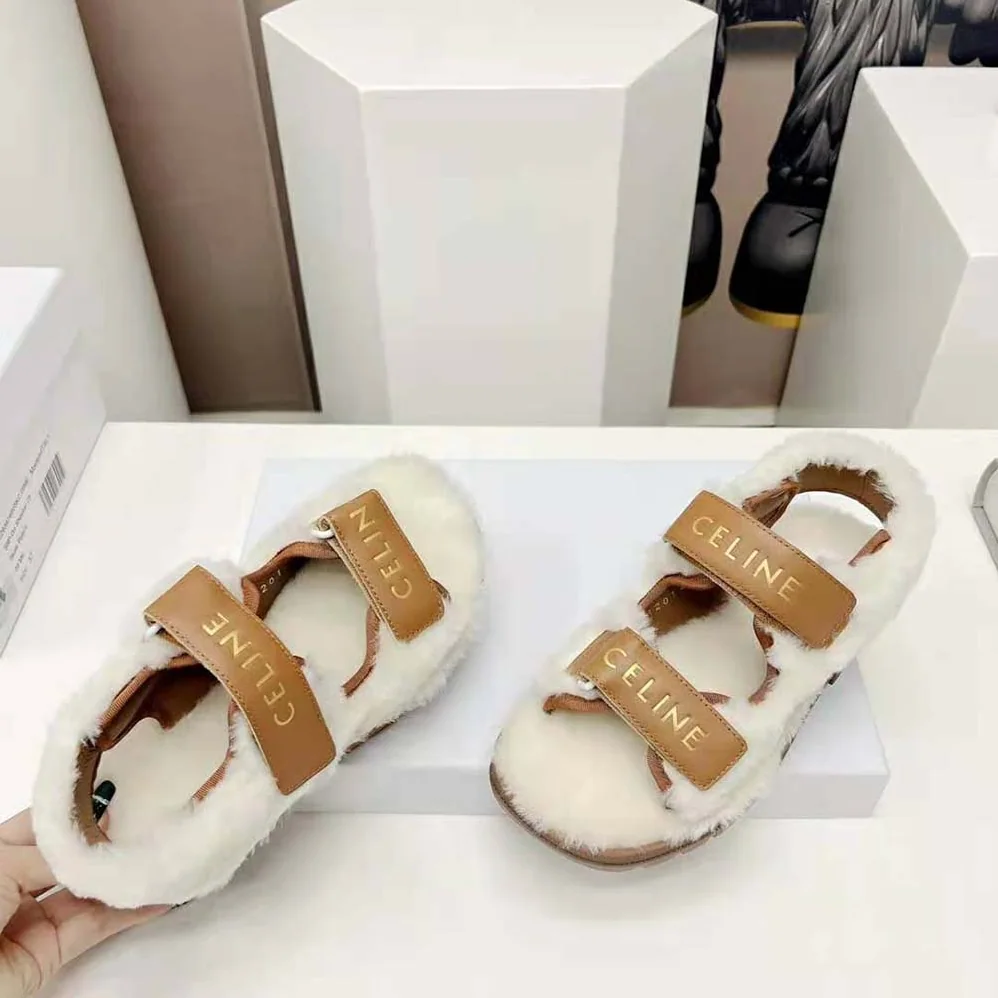 Celine Leo Scratch Sandal in Shearling & Calfskin for Women