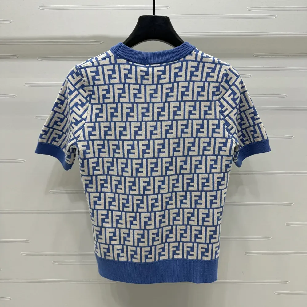 Fendi Sweater Blue FF Cotton Jumper for Women