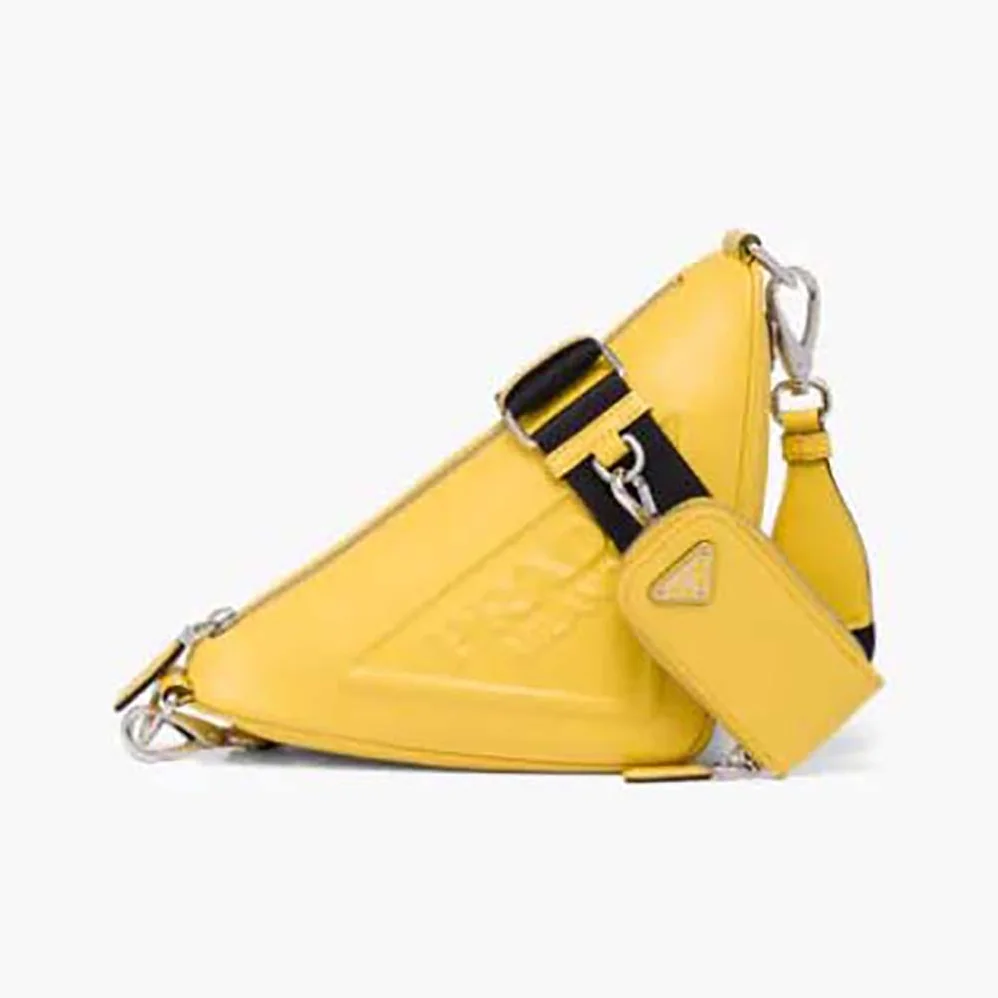Prada Leather Triangle Shoulder Bag for Women in Yellow Prada Leather Triangle Shoulder Bag for Women in Yellow