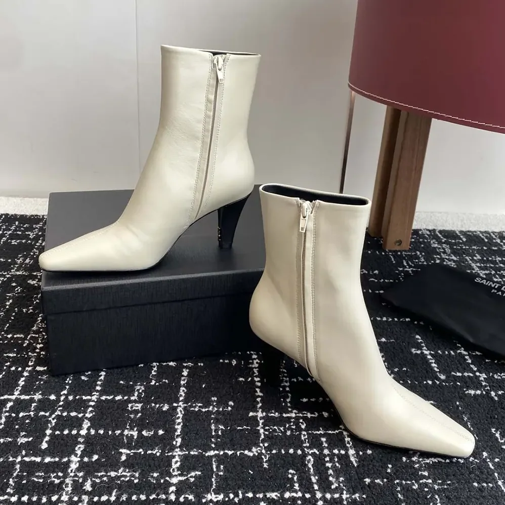 Saint Laurent YSL Jill Booties In Smooth Leather for Women in White