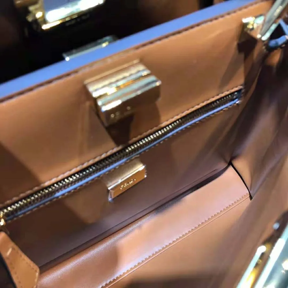 Fendi Peekaboo Iconic Essentially Check Interlace Bag for Women in Brown Fendi Peekaboo Iconic Essentially Check Interlace Bag for Women in Brown