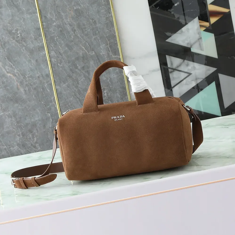 Prada Small Suede Duffle Bag for Unisex in Coffee