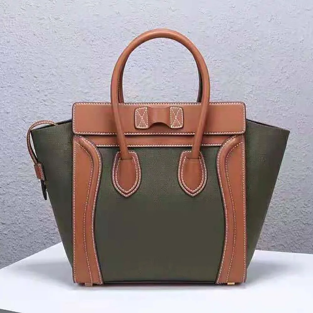 Celine Micro Luggage Handbag in Textile and Calfskin for Women in Green