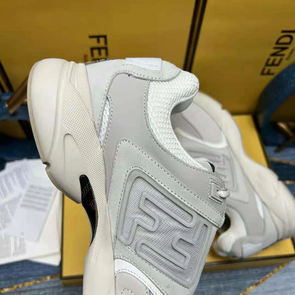Fendi Faster Trainers White Nubuck Leather Low for Men in Tops
