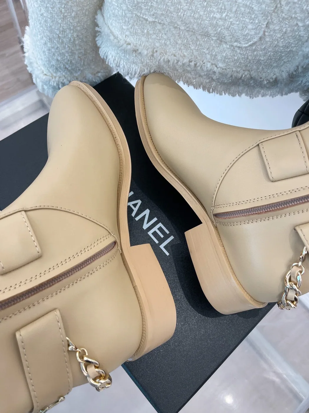 Chanel Ankle Boots With Chain Beige / Chanel Ankle Boots With Chain Beige /