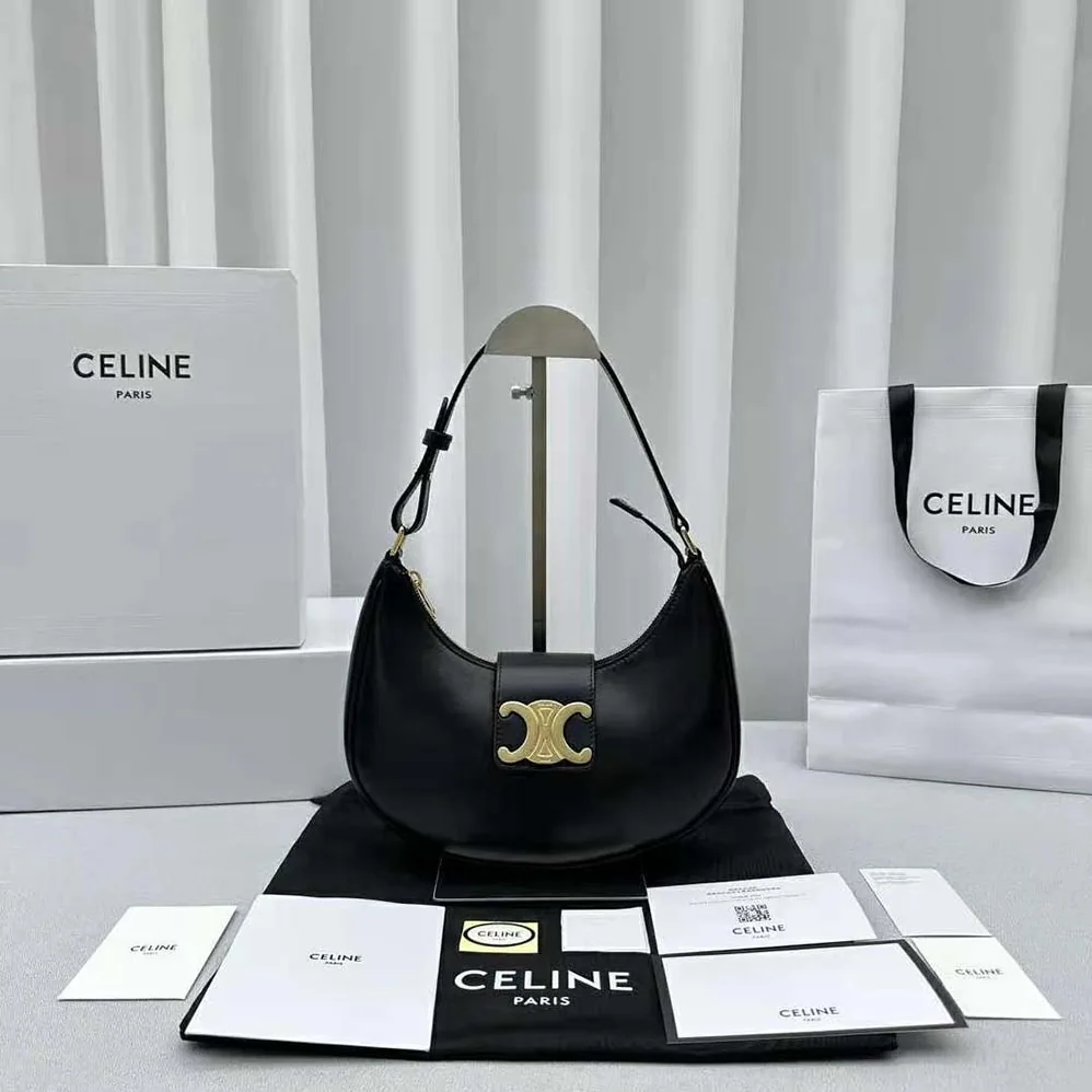Celine Ava Triomphe Soft Bag in Smooth Calfskin for Women in Black