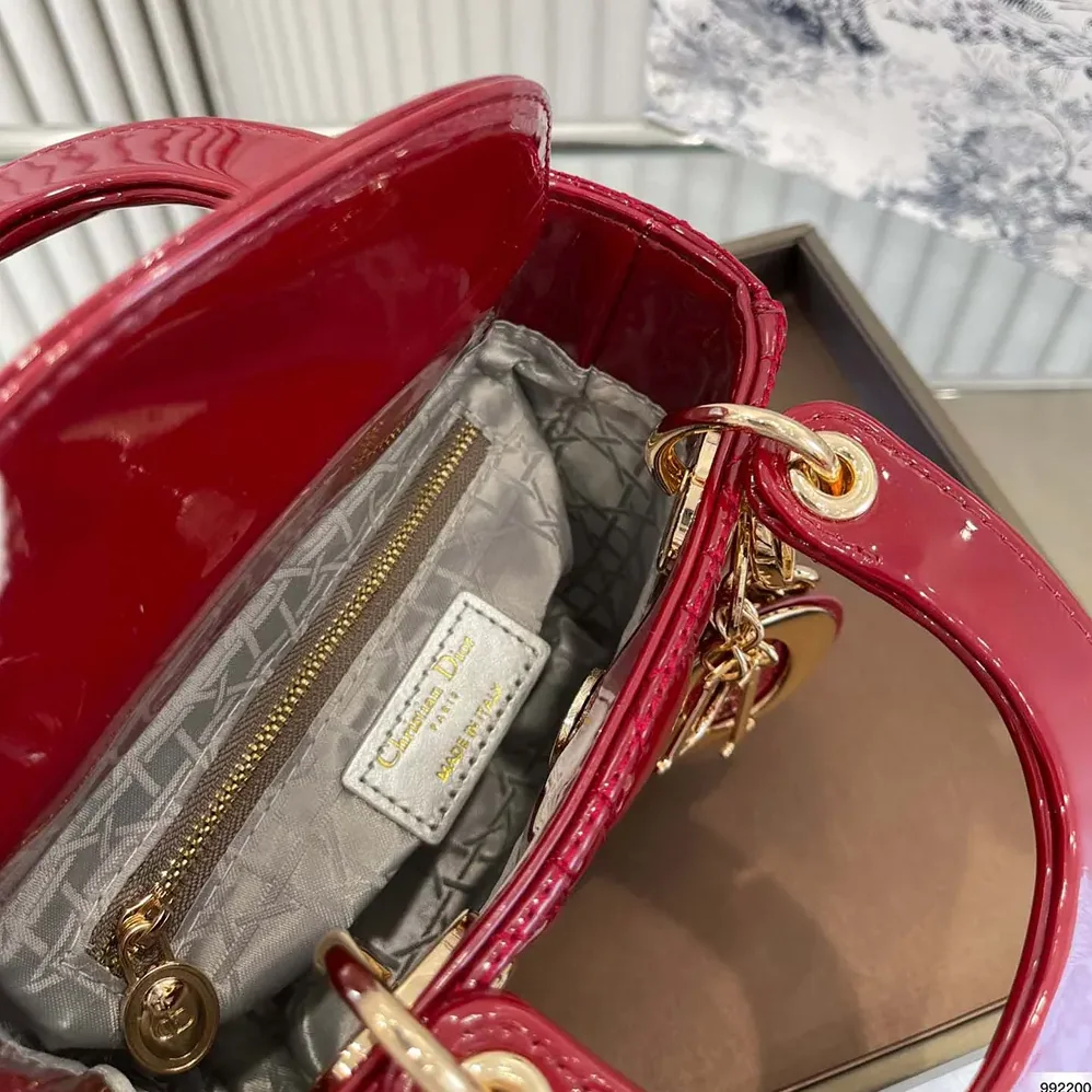 Dior Mini Lady Dior Bag Cherry Red Patent Cannage Calfskin for Women