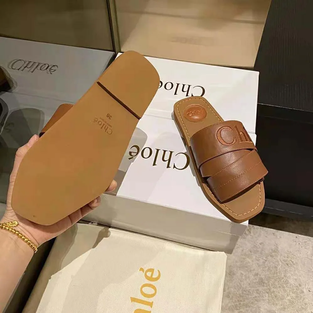 Chloe Woody Flat Mule for Women in Brown