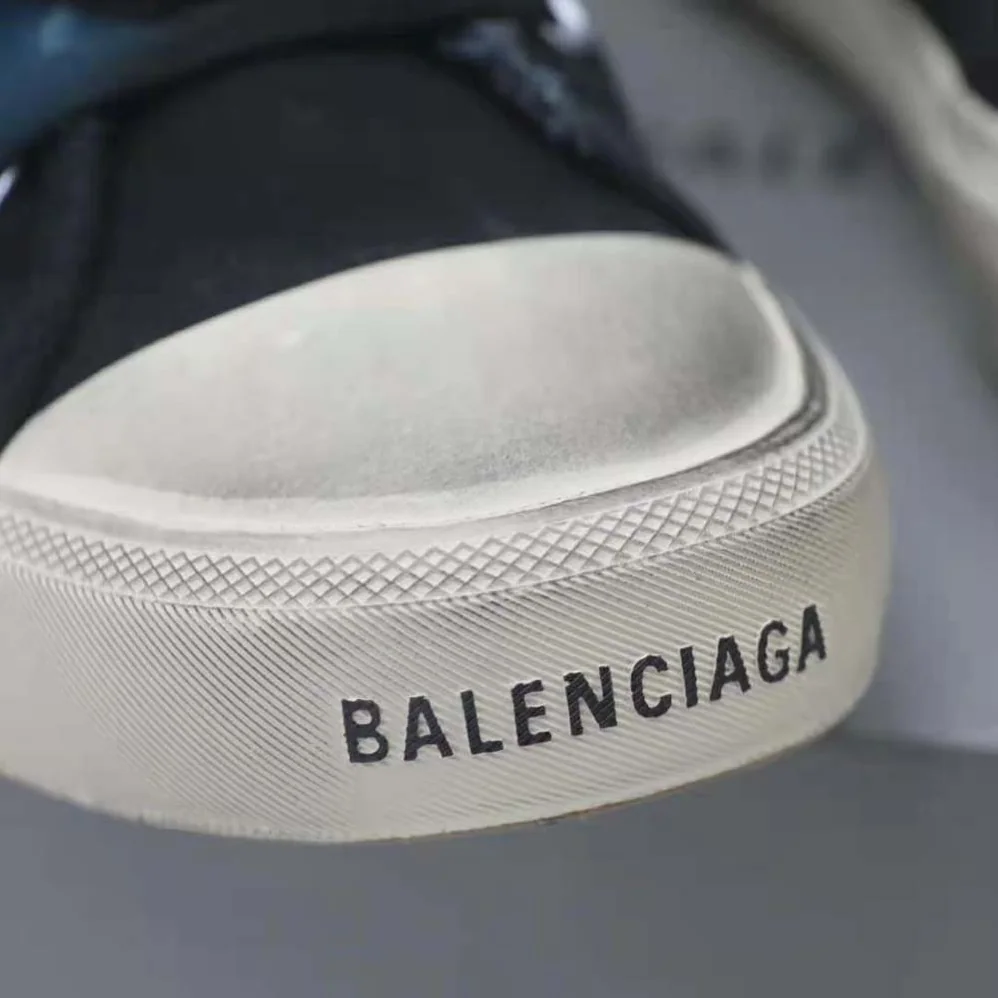 Balenciaga Paris High Top Sneaker in Black Destroyed Cotton and White Rubber for Unisex