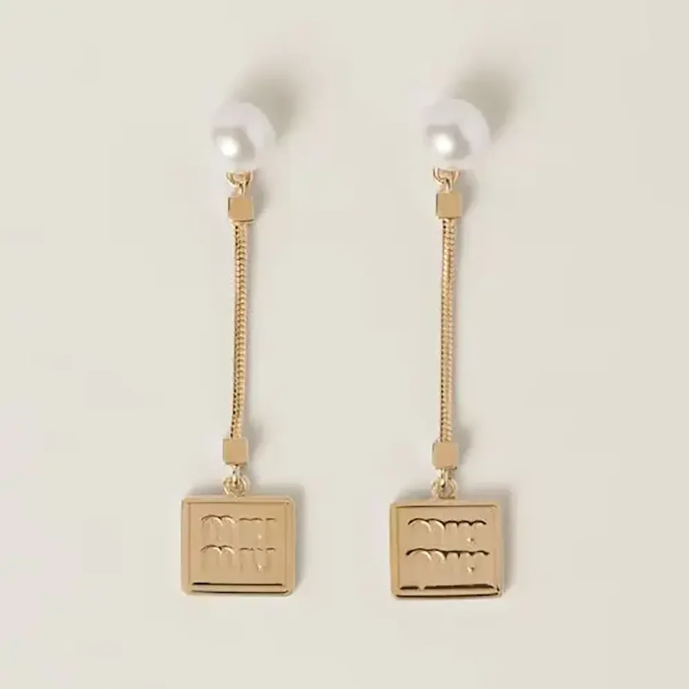 Miu Miu Metal Earrings with Artificial Pearls for Women