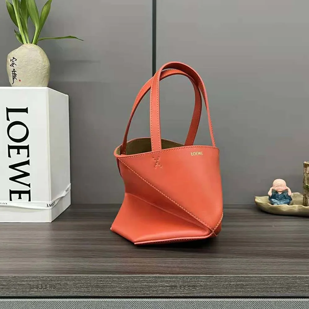 Loewe Mini Puzzle Fold Tote in Shiny Calfskin for Unisex in Orange