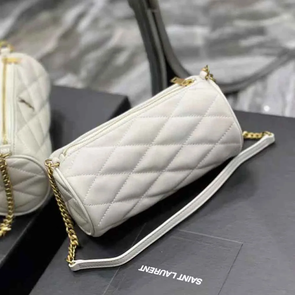 Saint Laurent YSL Sade Mini Tube Bag in Quilted Lambskin for Women in White