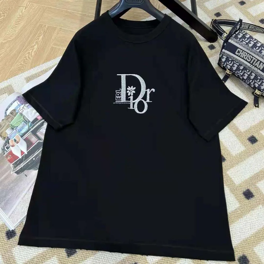 Dior Relaxed-Fit Dior by Erl T-shirt Black Slub Cotton Jersey for Men