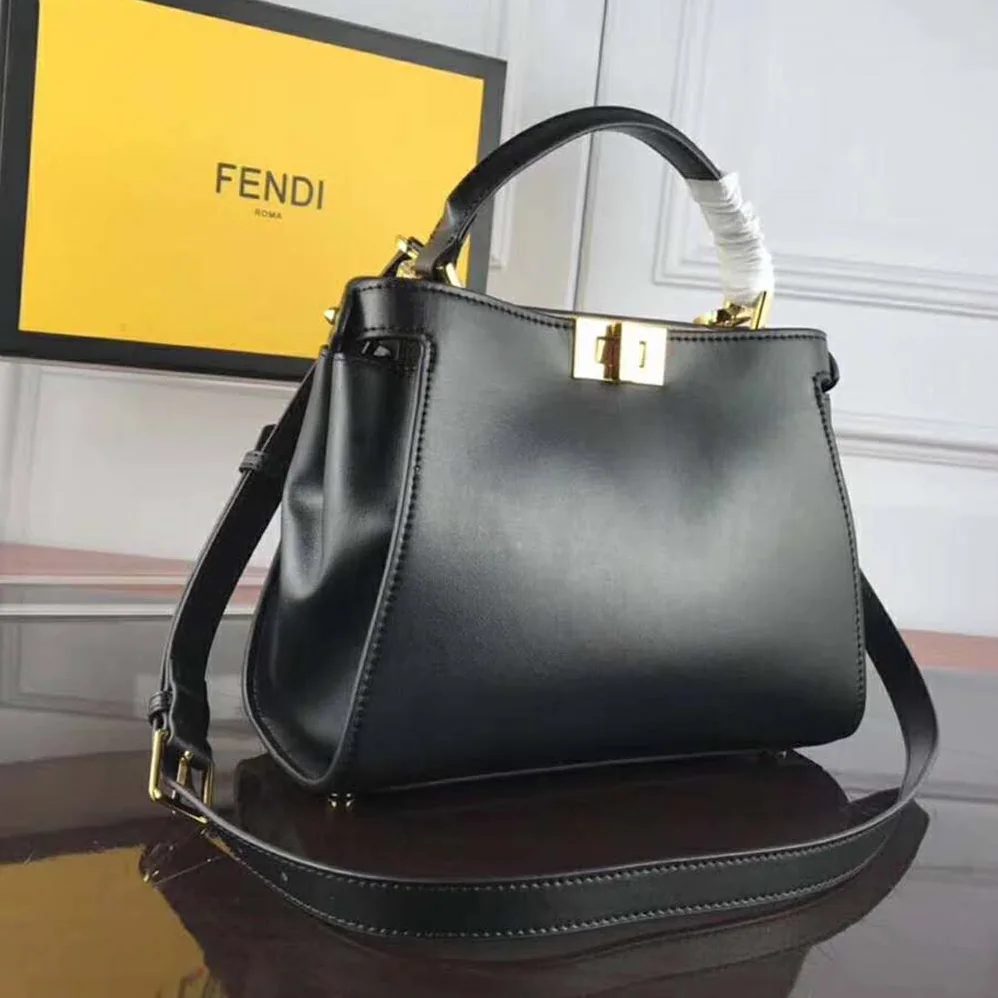 Fendi Peekaboo Essentially Bag in Calfskin Leather for Women in Black