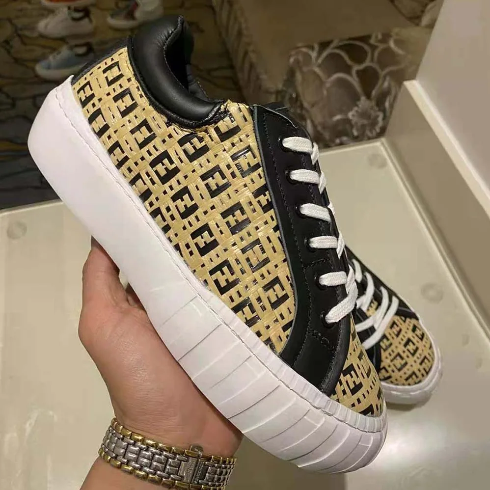 Fendi Sneakers Natural Raffia Low-Tops for Women in Beige