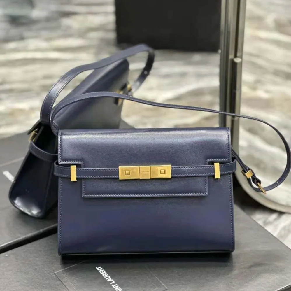 Saint Laurent YSL Manhattan Small Shoulder Bag in Box Saint Laurent Leather for Women in Navy Saint Laurent YSL Manhattan Small Shoulder Bag in Box Saint Laurent Leather for Women in Navy