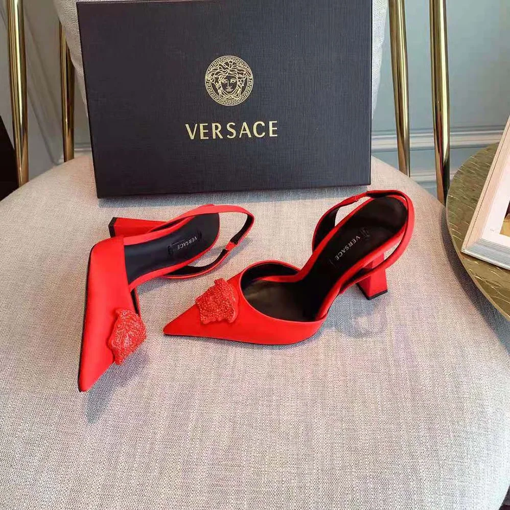 Versace La Medusa Satin Sling-Back Pumps in 105mm Heel Height for Women in Red
