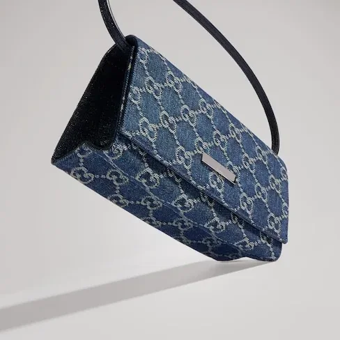 Gucci Pouch With Strap And Gucci Plaque Small Shoulder Bag in Dark Blue Palladium Hardware Gucci Pouch With Strap And Gucci Plaque Small Shoulder Bag in Dark Blue Palladium Hardware