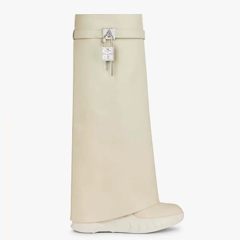 Givenchy Shark Lock Biker Boots in Grained Leather for Women in Beige