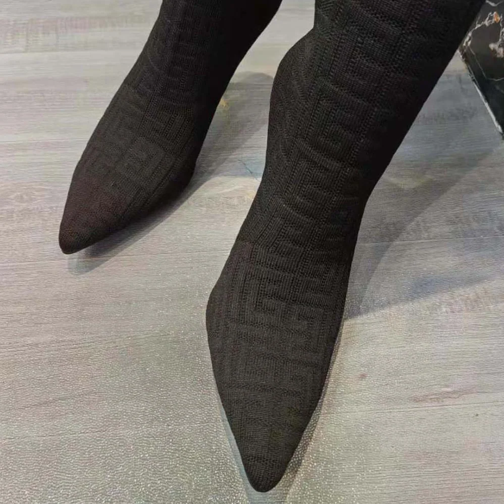 Balmain Moneta Mesh Thigh Boots with Monogram for Women in Black Balmain Moneta Mesh Thigh Boots with Monogram for Women in Black