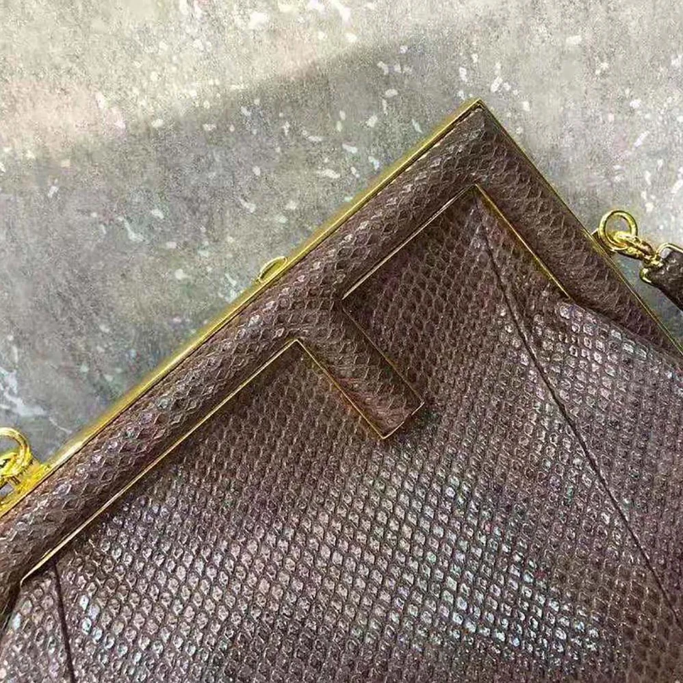 Fendi First Small Dark Brown Python Leather Bag for Women Fendi First Small Dark Brown Python Leather Bag for Women