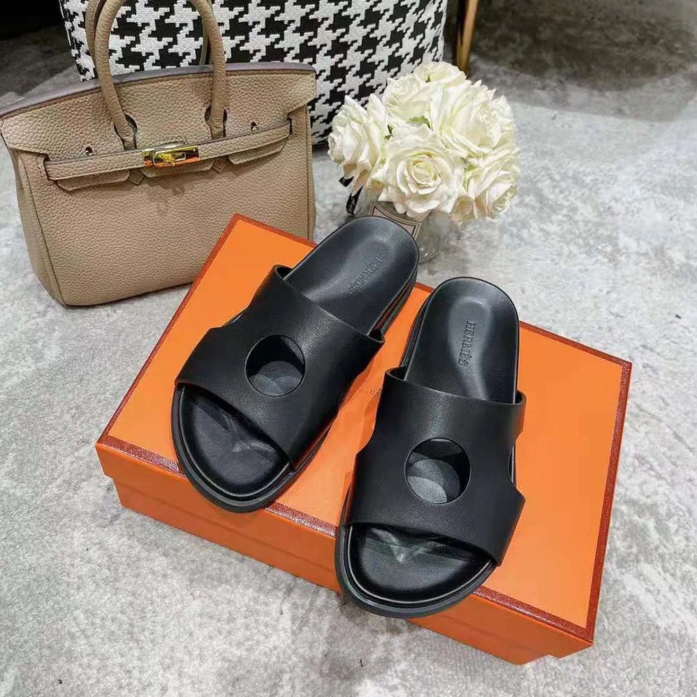 Hermes Edith Sandal in Calfskin with Perforated Upper for Women in Black