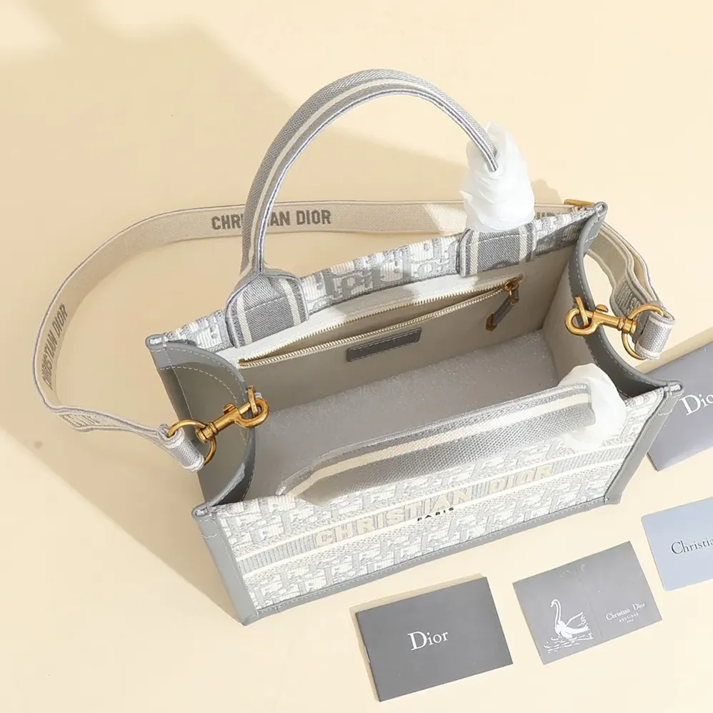Dior Small Dior Book Tote Gray Dior Oblique Embroidery and Calfskin for Women