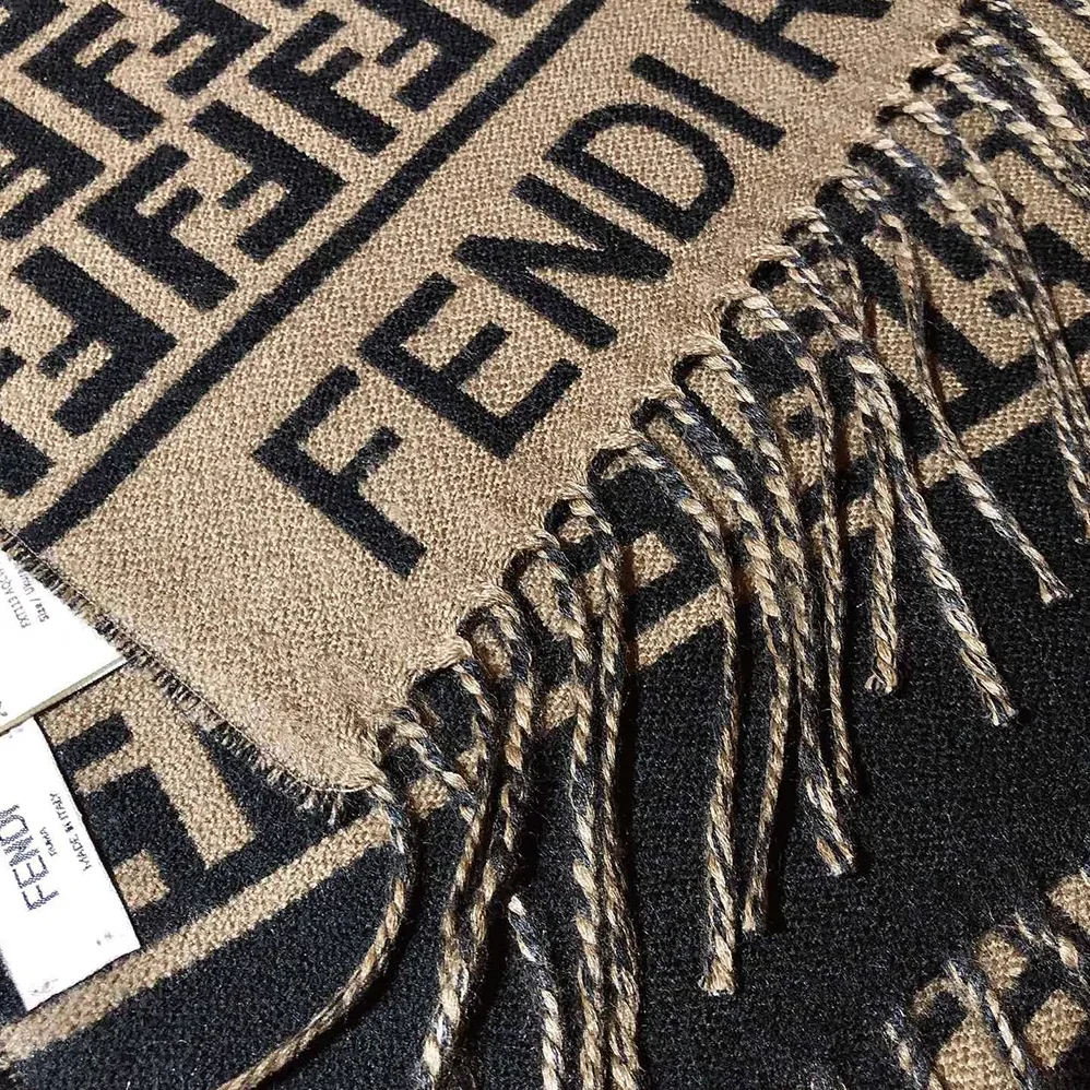 Fendi FF Scarf Brown Wool and Cashmere Scarf for Unisex