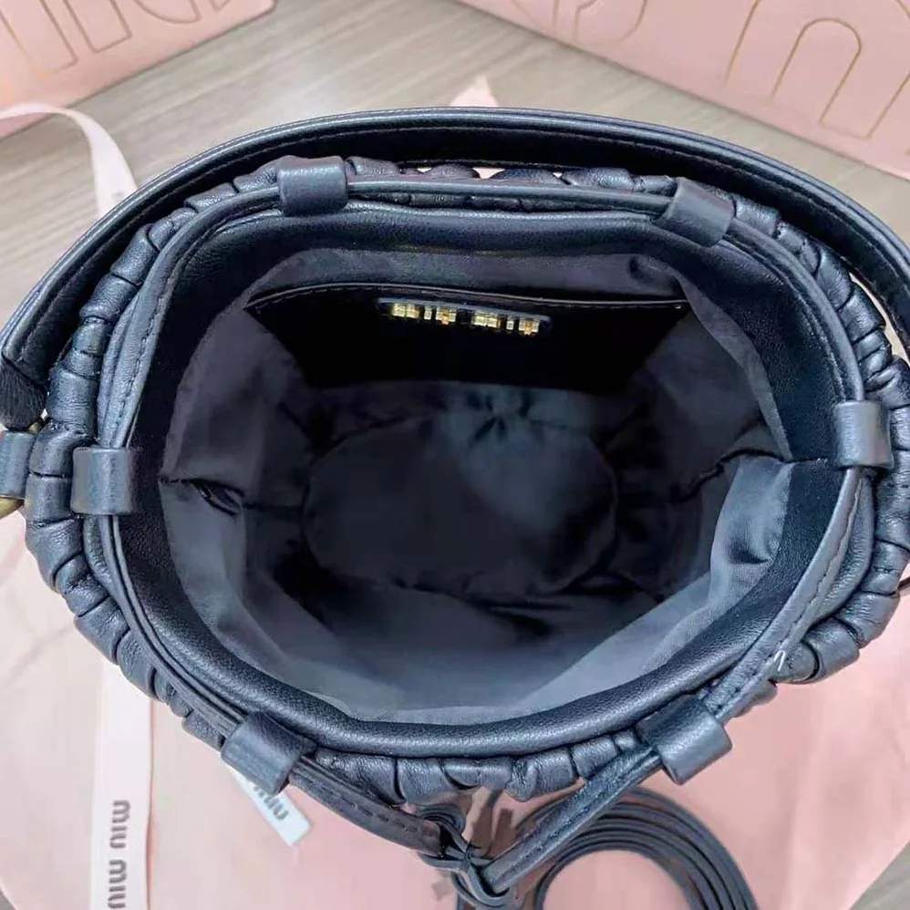 Miu Miu Matelassé Nappa Leather Bucket Bag for Women in Black Miu Miu Matelassé Nappa Leather Bucket Bag for Women in Black