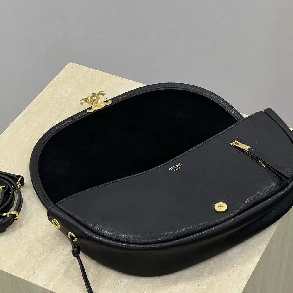 Celine Little Halfmoon Soft Triomphe in Supple Shiny Lambskin for Women in Black Celine Little Halfmoon Soft Triomphe in Supple Shiny Lambskin for Women in Black