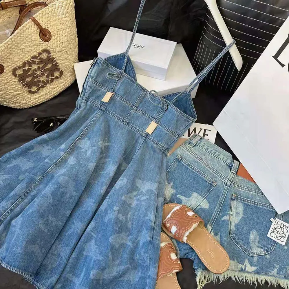 Loewe Fish Strappy Dress in Denim for Women
