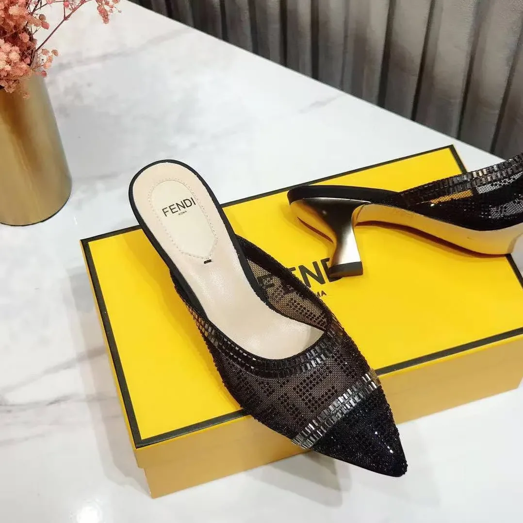 Fendi Colibri Crystal FF Sabot Mules Spring in Summer Collection Black Fendi Colibri Crystal FF Sabot Mules Spring in Summer Collection Black