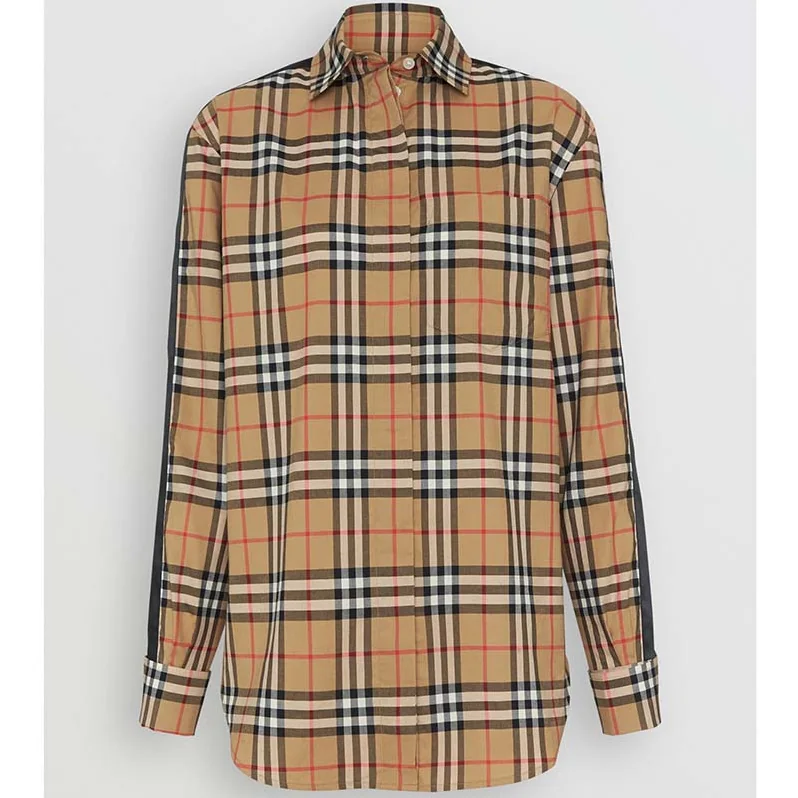 Burberry Satin Stripe Vintage Check Shirt for Women in Brown Burberry Satin Stripe Vintage Check Shirt for Women in Brown