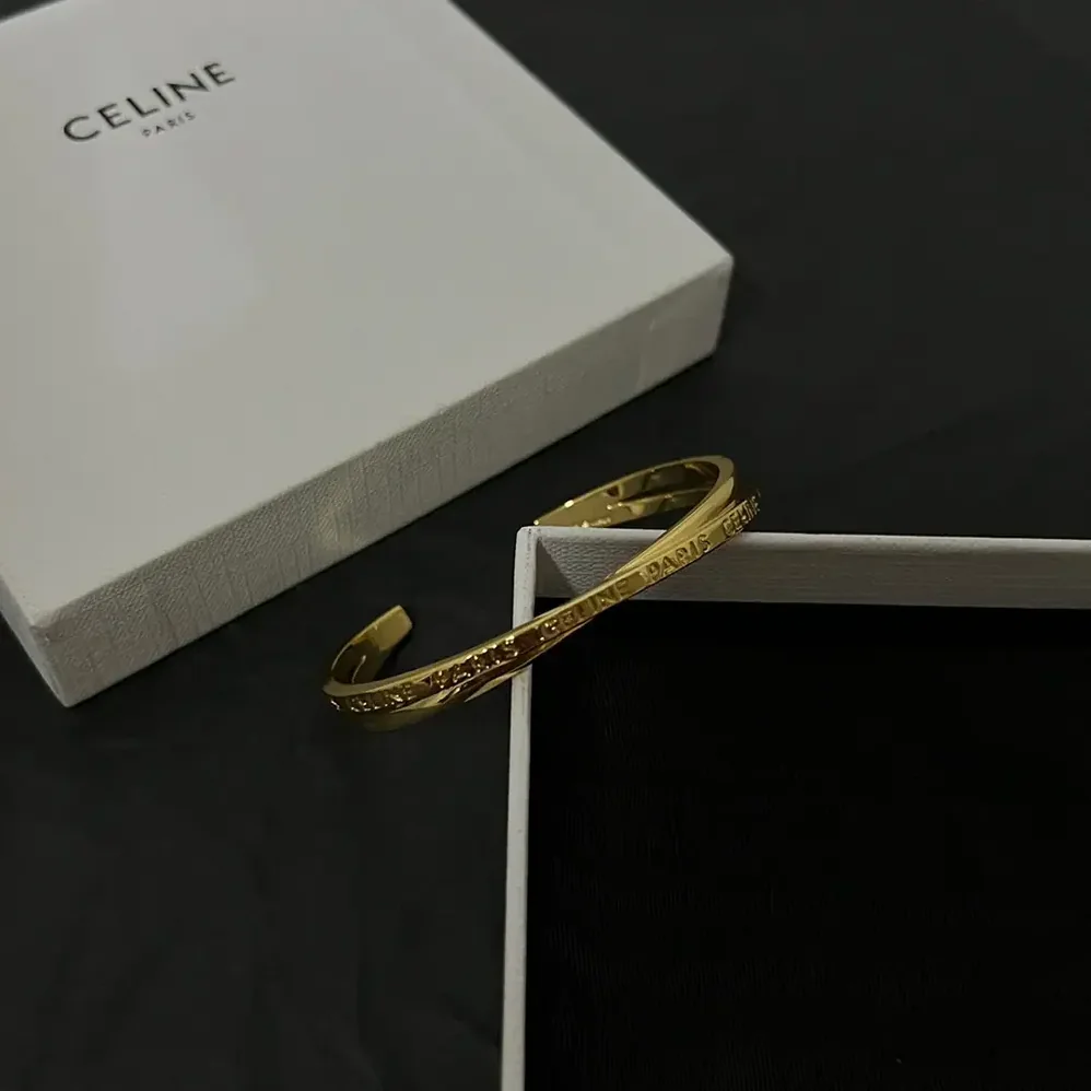 Celine Paris Double Thin Cuff in Brass with Gold Finish for Women in Gold
