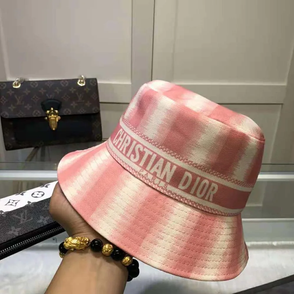 Dior D-stripes Small Brim Bucket Hat Pink Cotton for Women