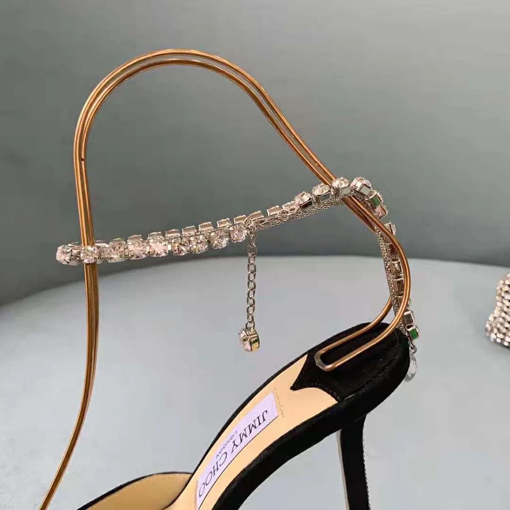Jimmy Choo Saeda 100 Black Suede Pumps with Crystal Embellishment for Women