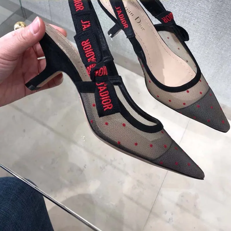 Dior Shoes J'Adior Dotted Swiss Slingback 65mm Heel for Women in Red Dior Shoes J'Adior Dotted Swiss Slingback 65mm Heel for Women in Red