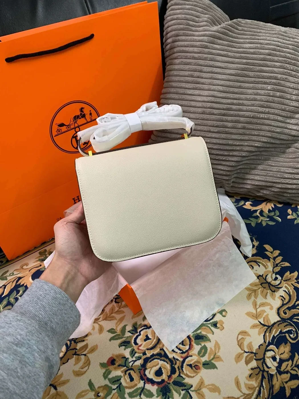 Hermes Constance 18 Crossbody Bag in White Gold Hardware Hermes Constance 18 Crossbody Bag in White Gold Hardware