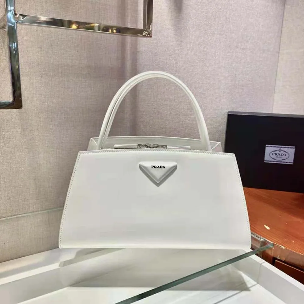 Prada Brushed Leather Handbag for Women in White