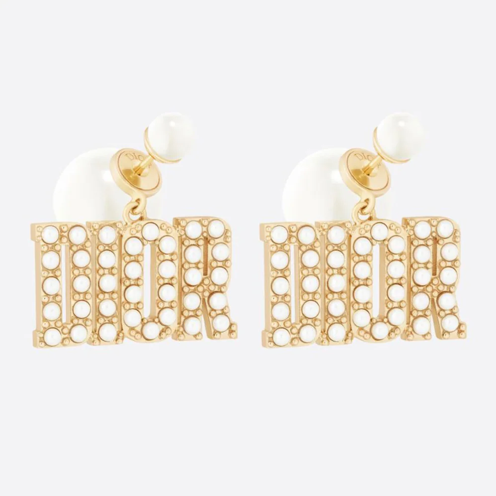 Dior Tribales Earrings Gold-Finish Metal and White Resin Pearls for Women Dior Tribales Earrings Gold-Finish Metal and White Resin Pearls for Women