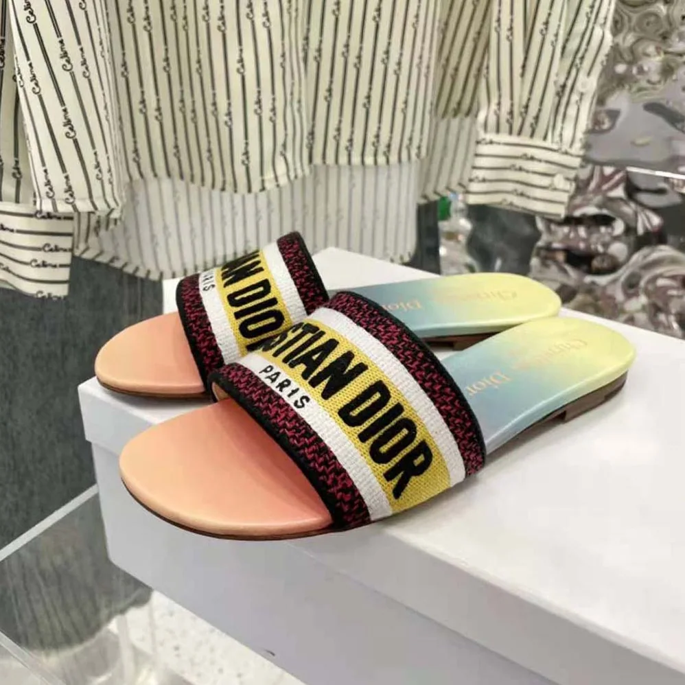 Dior Dway Slide Multicolor Embroidered Cotton for Women