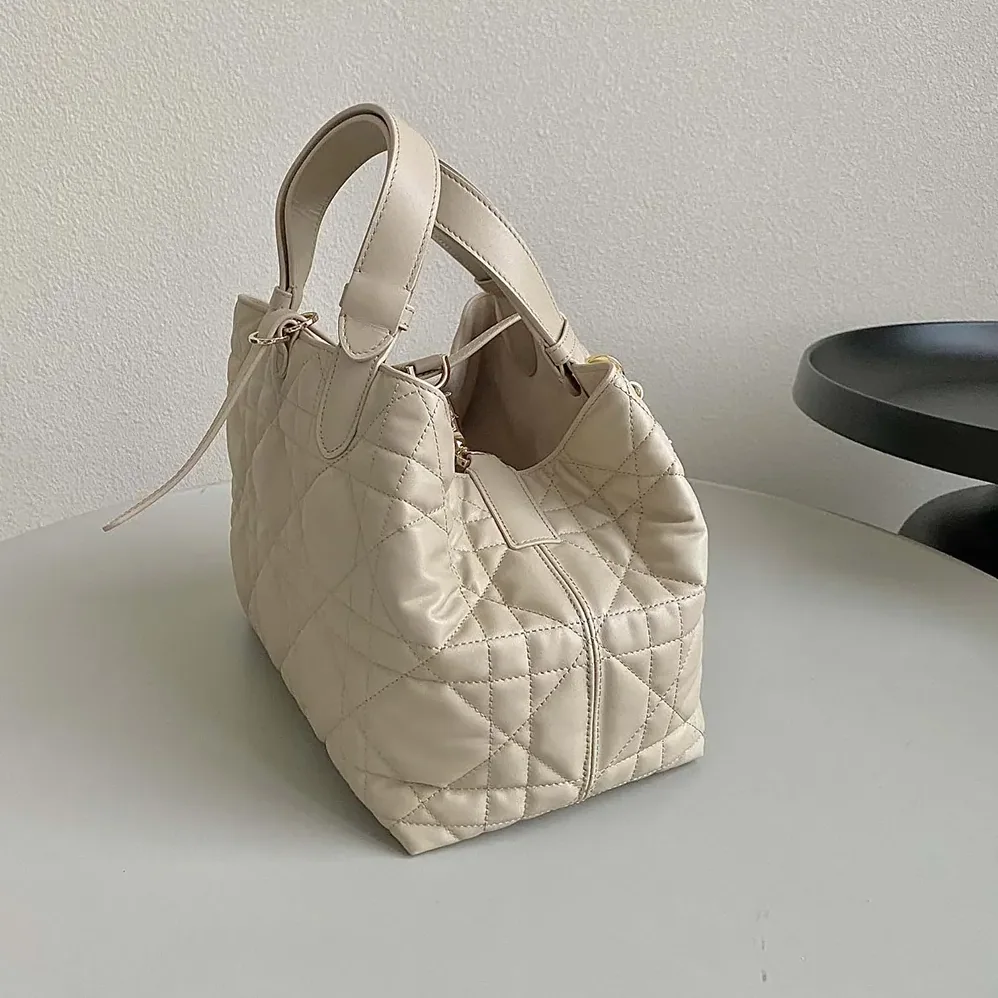 Dior Medium Dior Toujours Bag Powder Beige Macrocannage Calfskin for Women
