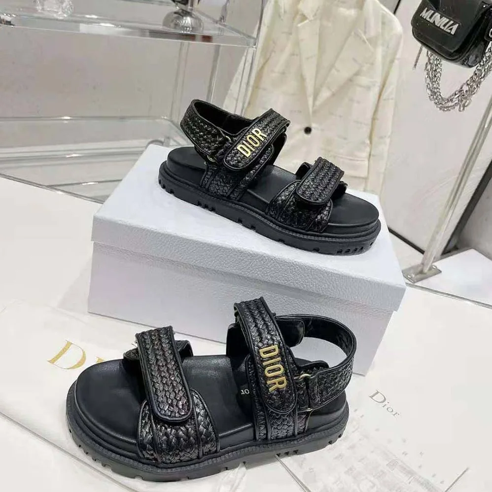 Dior Dioract Sandal Black Braided Raffia for Women Dior Dioract Sandal Black Braided Raffia for Women
