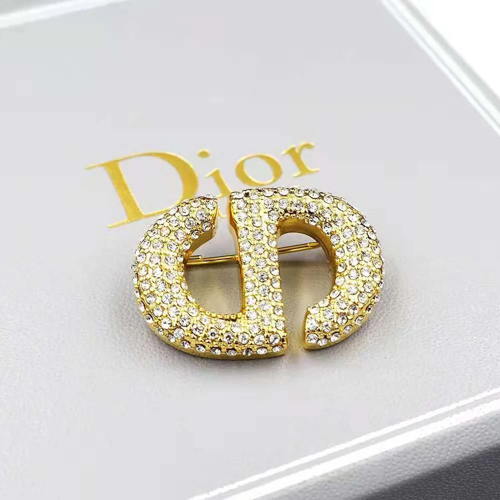 Dior CD Navy Brooch Gold-Finish Metal and White Crystals for Women Dior CD Navy Brooch Gold-Finish Metal and White Crystals for Women