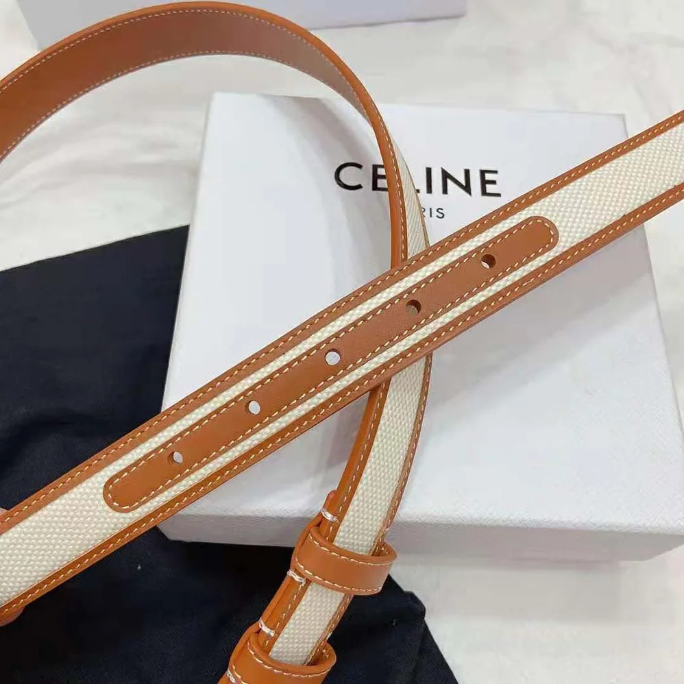 Celine Medium Triomphe Belt in Textile and Calfskin for Women Celine Medium Triomphe Belt in Textile and Calfskin for Women