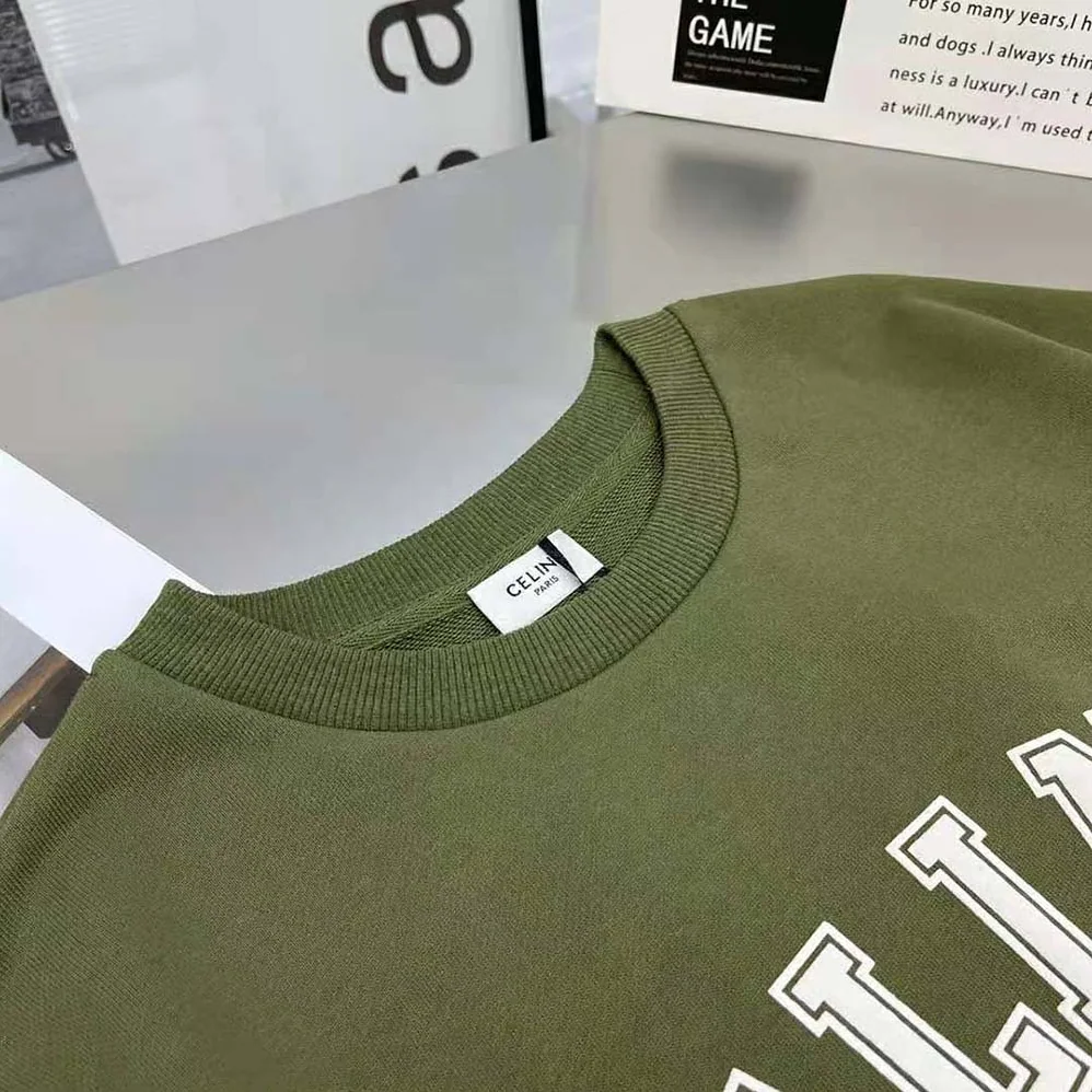 Celine Cropped Celine T-shirt in Cotton Fleece for Women in Green